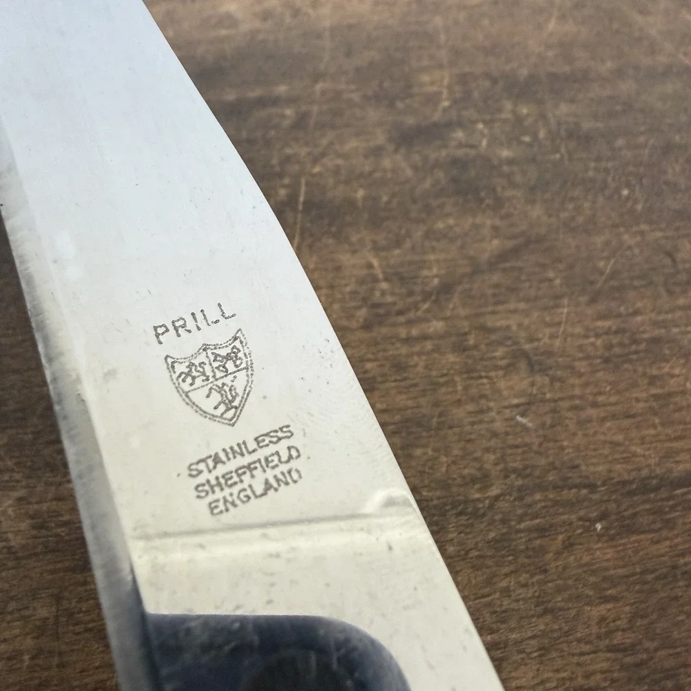 Vintage Prill Sheffield England Porcelain Carving Knife Floral Chintz Blue